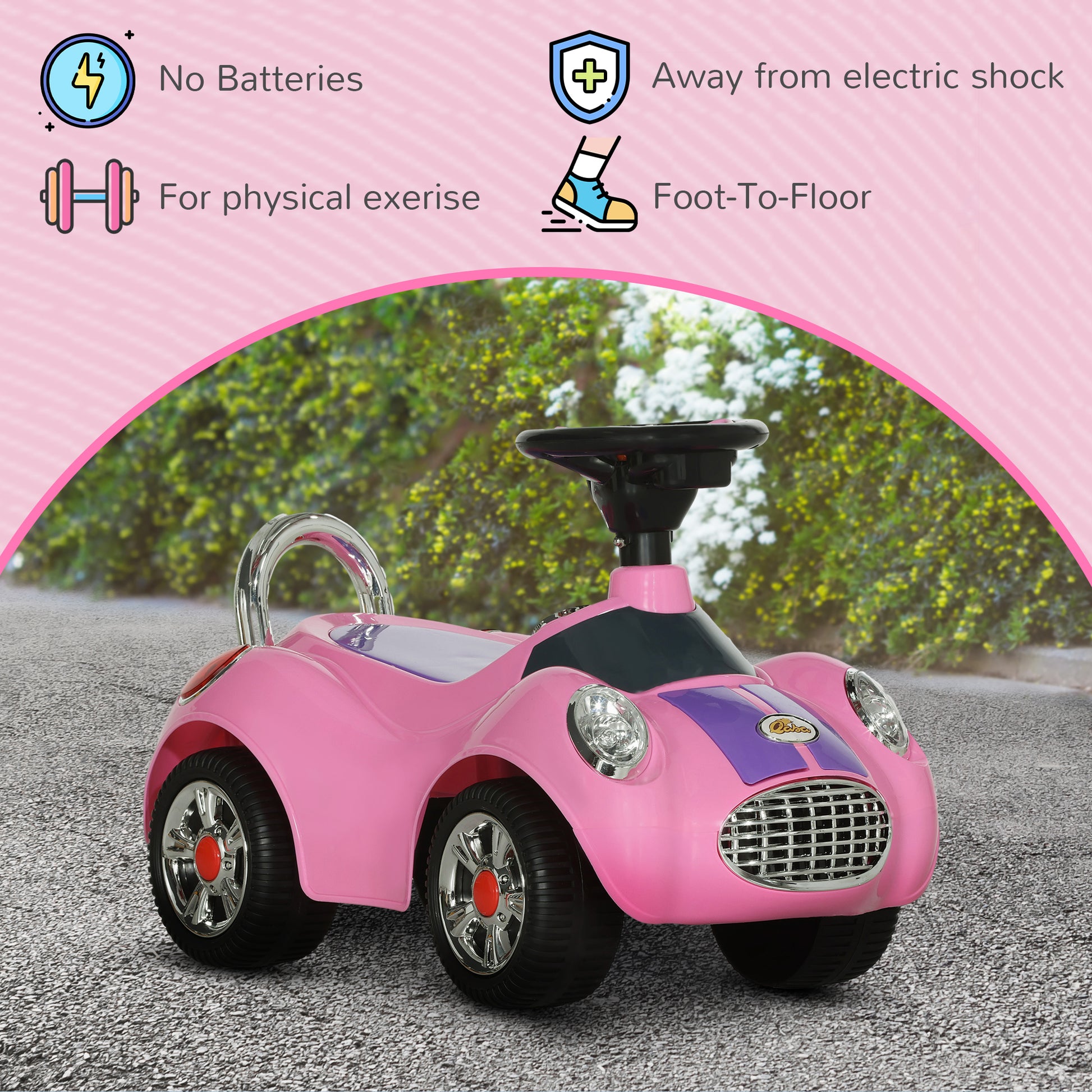 Qaba Baby Push Car with Music, Horn, Light, Pink