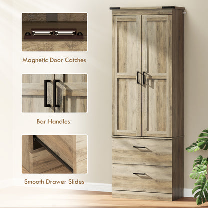 67" Tall Kitchen Pantry Storage Cabinet, Kitchen Pantry Cabinet with Doors, Drawers and Adjustable Shelves, Light Ivory