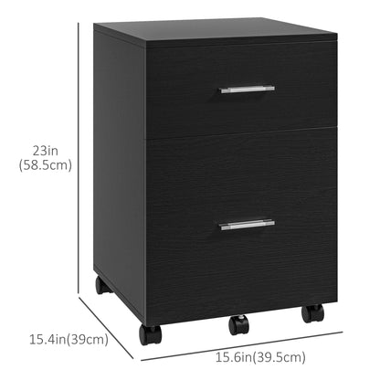 Mobile Filing Cabinet, Vertical File Cabinet with 2 Drawers, Wheels, for Letter or A4 File, Black