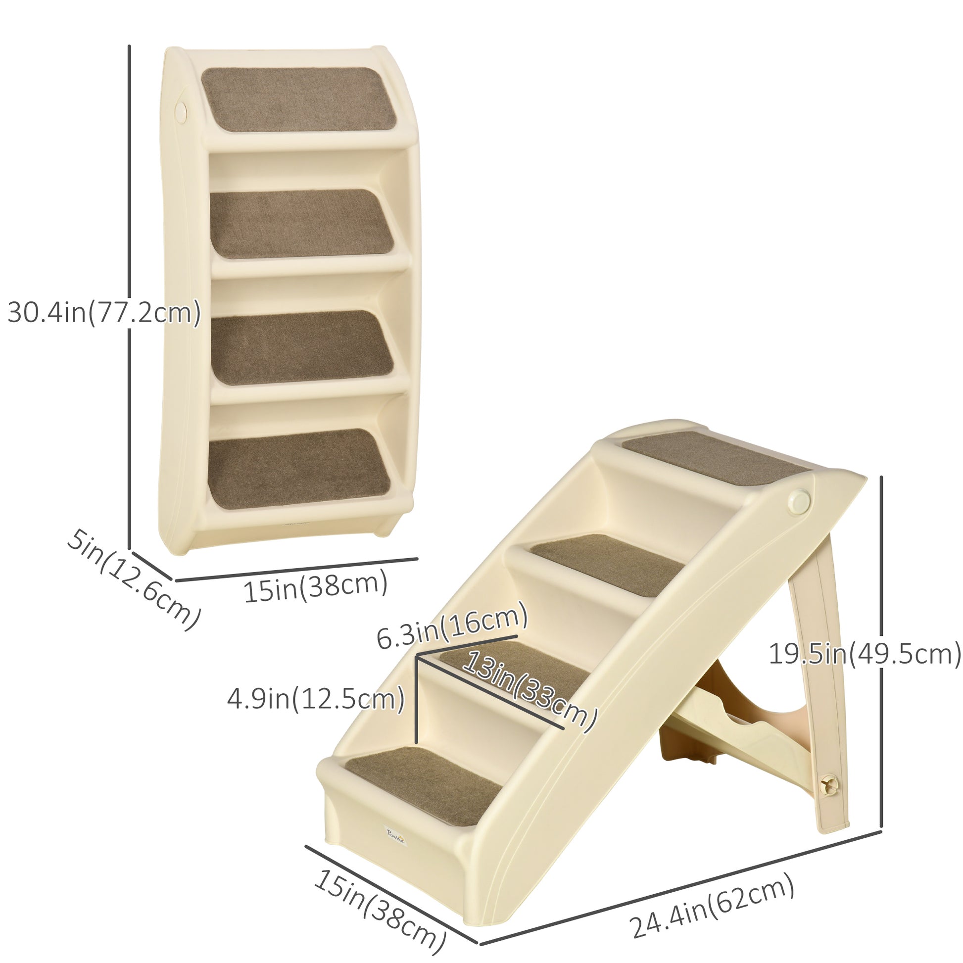 4-Level Portable Dog Stairs, Foldable Dog Steps for Small Dogs, Lightweight Cat Steps, with Nonslip Soft Mats, for High Bed, Sofa, Beige