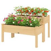 2 Tiers Wood Plant Raised Bed Flower Vegetable Herb Grow Box Stand Garden Step Planter Stand Free Combination Natural