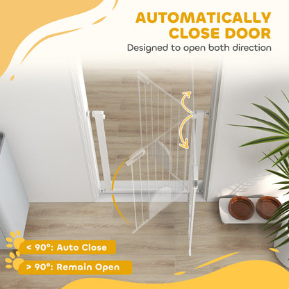30"-32" Extra Wide Pet Gate Barrier with Small Door, 35"H Dog Gate with Safety Gate Barrier, Stair Pressure Fit, White