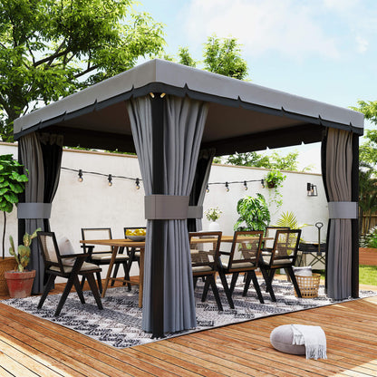 10' x 10' 2-Tier Outdoor Gazebo Canopy Tent with Zippered Mesh Sidewalls, Aluminum Frame for Patio, Backyard Light Grey