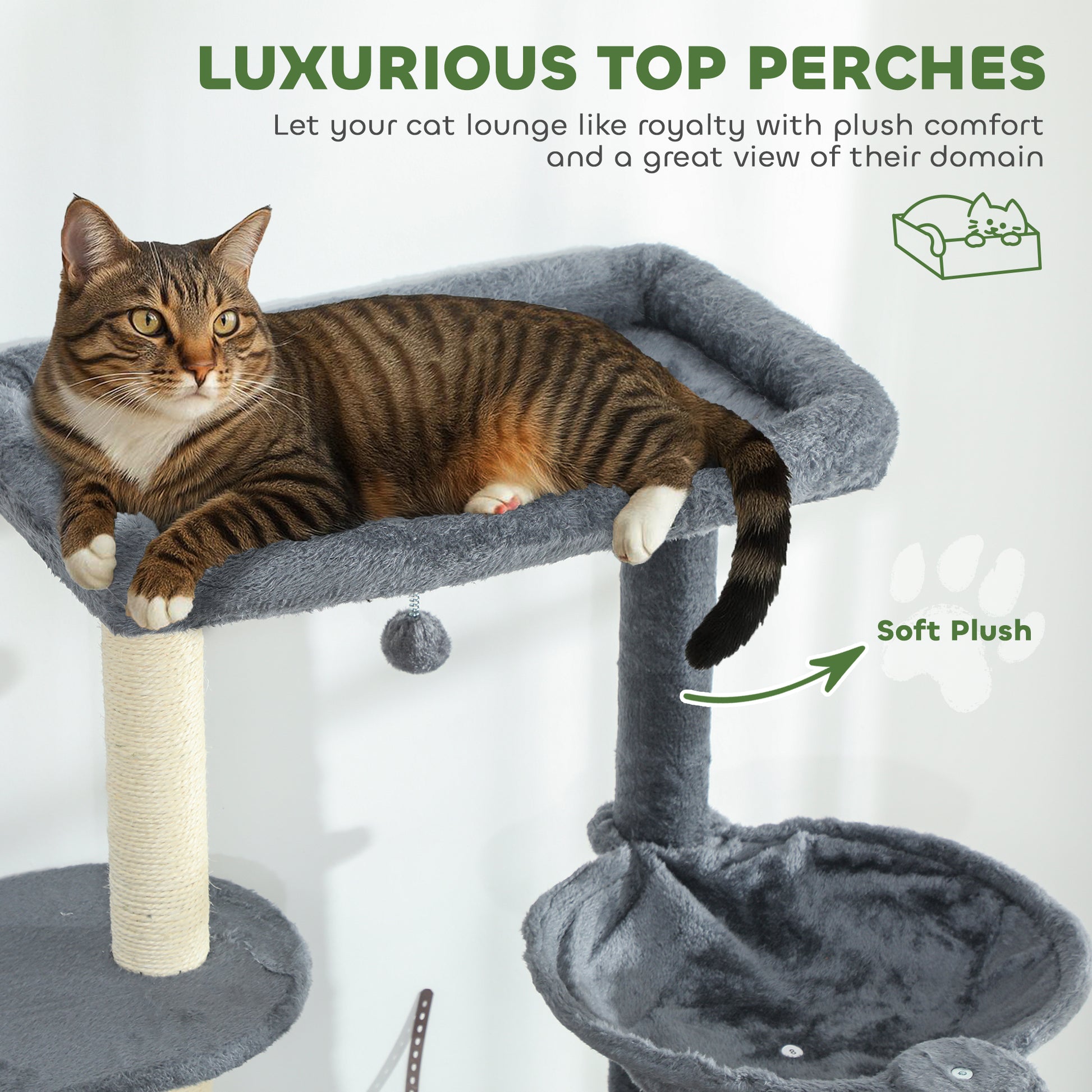 79" Extra Tall Cat Tree with Scratching Posts, Perches, Caves, Hammock, Pompoms, for 2-3 Indoor Cats, Dark Grey