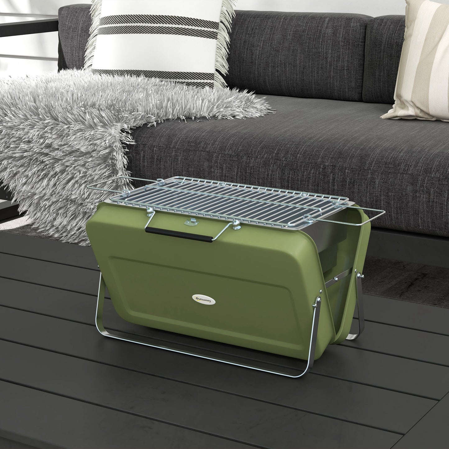 Metal Suitable-Style Portable BBQ Grill - Green
