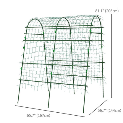 Arched Garden Trellis w/ Climbing Net Metal Cucumber Plant Trellis A-Frame for Climbing Plants 57" x 66" x 81"