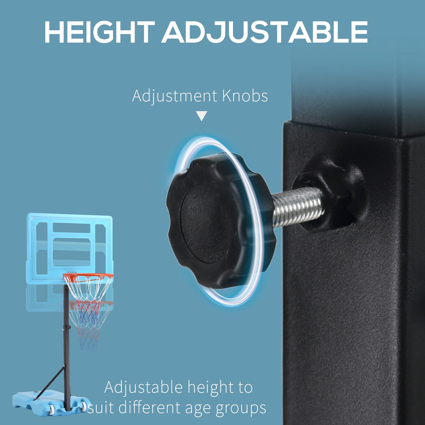 Soozier Poolside Basketball Hoop Stand, 36.5"-48.5" Height Adjustable Portable Hoop System Goal Stand, w/ Clear Backboard & Fillable Base for Adults & Teens, Blue