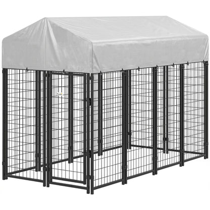Outdoor Dog Kennel with Roof, 8' x 4' x 6' Heavy Duty Welded Wire Dog Playpen Enclosure with Escape-proof Lock