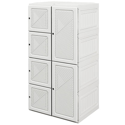 Portable Wardrobe, Foldable Storage Organzier with 8 Compartments, Magnet Doors, White