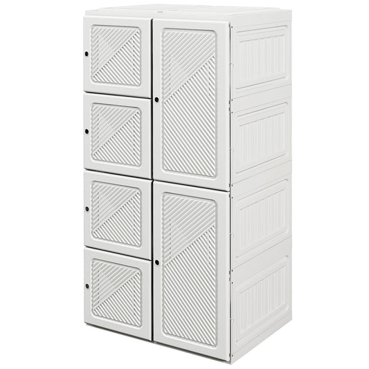 Portable Wardrobe, Foldable Storage Organzier with 8 Compartments, Magnet Doors, White