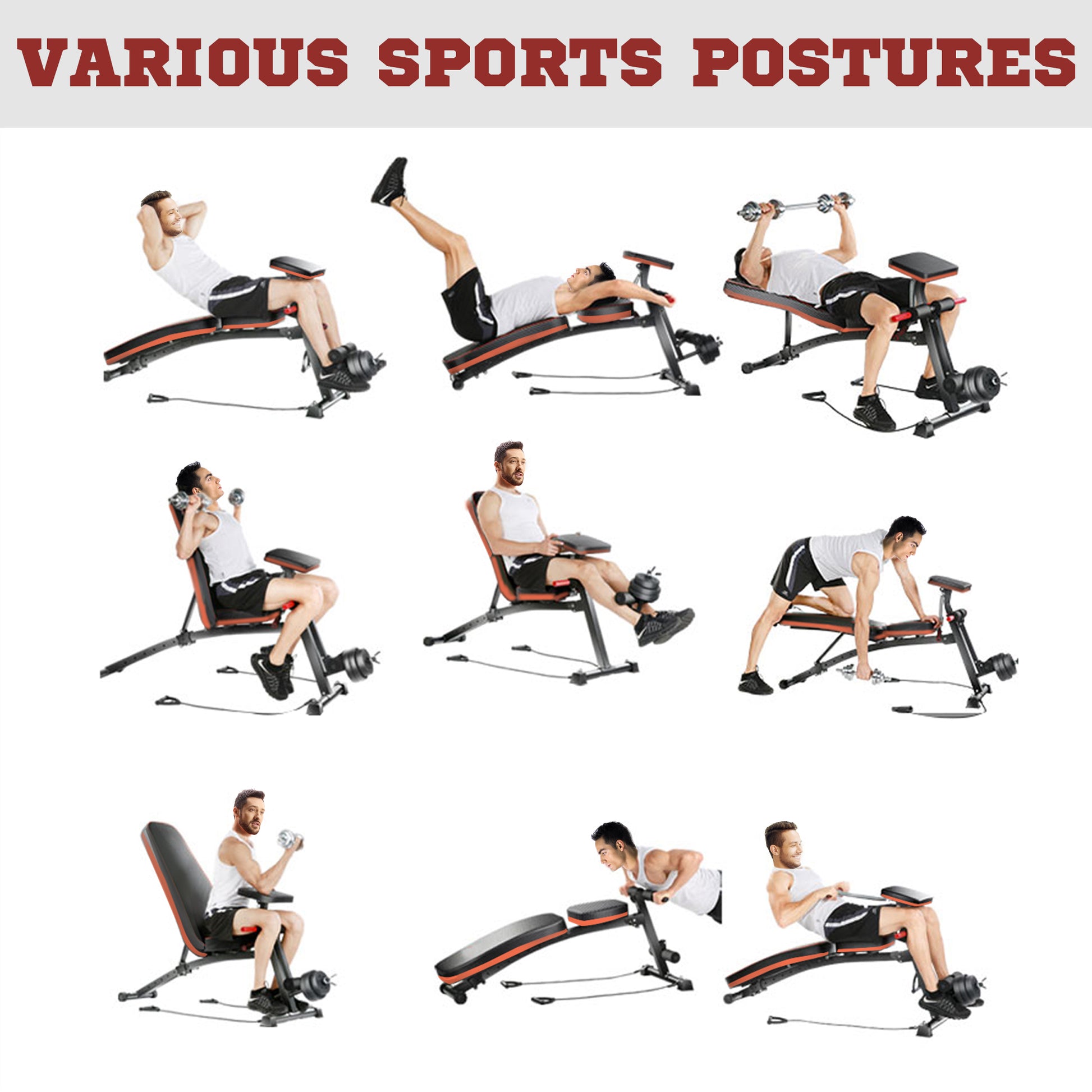 Soozier Foldable Press Bench Adjustable Dumbbell, Weight Training Bench Exercises Gym Chair, Black & Red