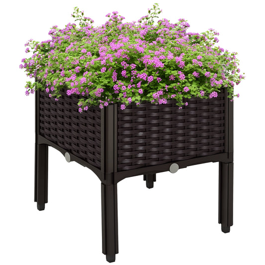 1 Piece Raised Garden Bed PP Raised Flower Bed Vegetable Herb Grow Box Stand Brown