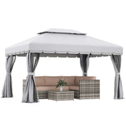 13' x 10' Outdoor Patio Gazebo Canopy with 2-Tier Polyester Roof, Vented Mesh Sidewalls and Strong Aluminum Frame for Backyard and Garden, Grey