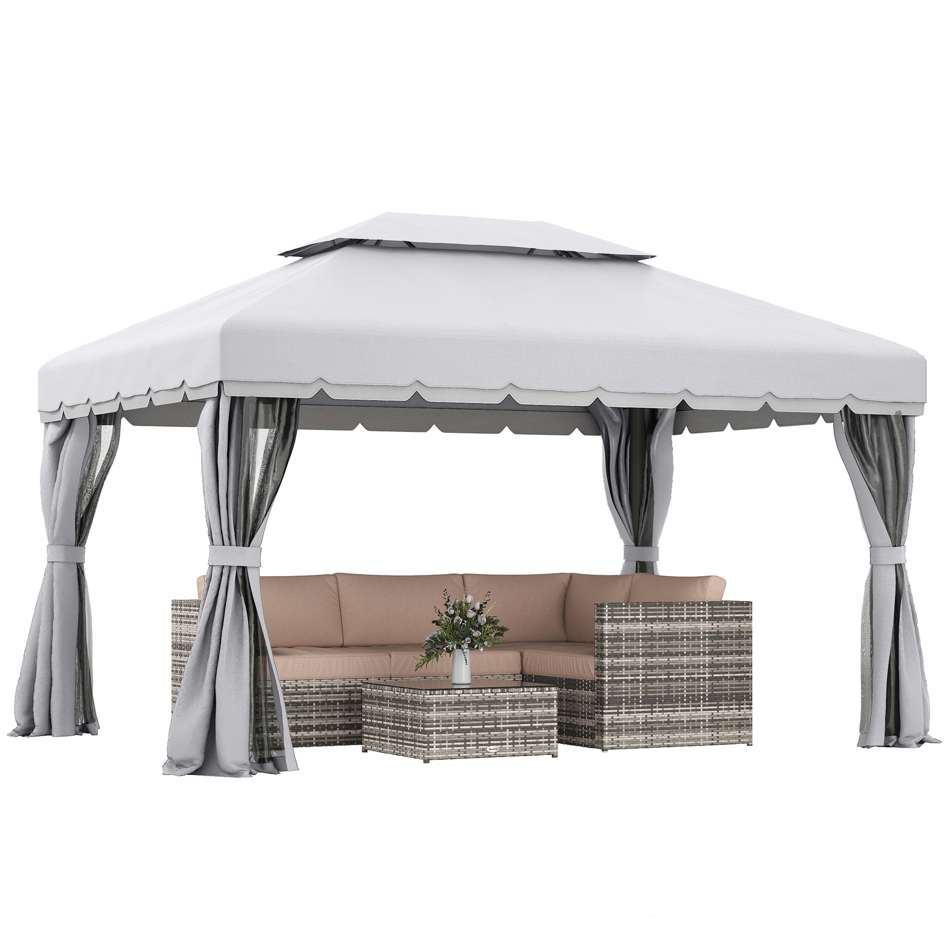 13' x 10' Outdoor Patio Gazebo Canopy with 2-Tier Polyester Roof, Vented Mesh Sidewalls and Strong Aluminum Frame for Backyard and Garden, Grey