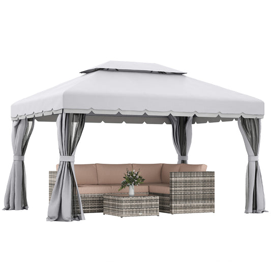 13' x 10' Outdoor Patio Gazebo Canopy with 2-Tier Polyester Roof, Vented Mesh Sidewalls and Strong Aluminum Frame for Backyard and Garden, Grey