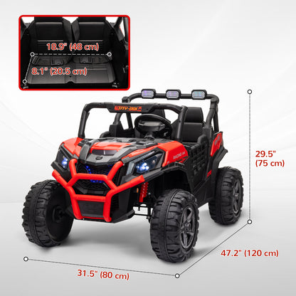 Qaba 2 Seater 24V Electric Car for Kids with Remote Control, 3 Speed, LED Lights, Music, Horn, Spring Suspension, Red