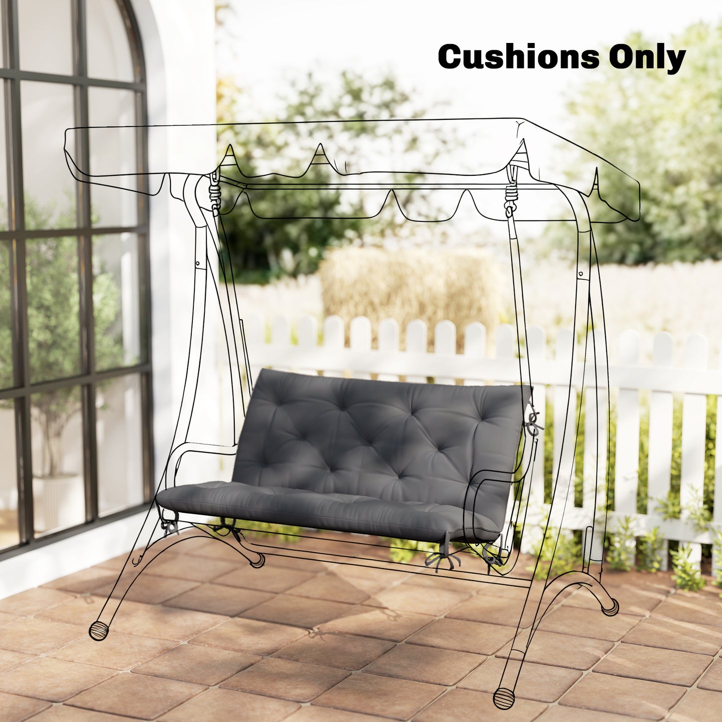 Porch Swing Cushion Garden Bench Cushion with Backrest, Non-Slip 2-seater Soft Pad, Swing Chair Mat Replacement for Indoor and Outdoor, 39.4" x 38.6", Dark Grey