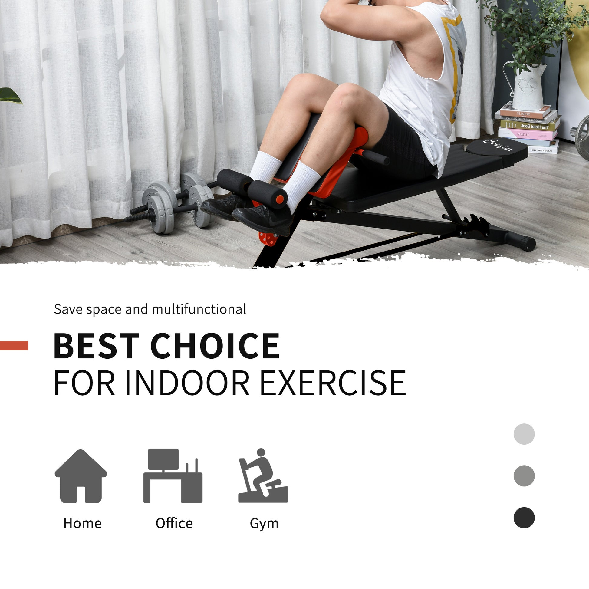 Soozier Adjustable Weight Bench Roman Chair Exercise Training Multi-Functional Hyper Extension Bench Dumbbell Bench Ab Sit up Decline Flat Black and Red