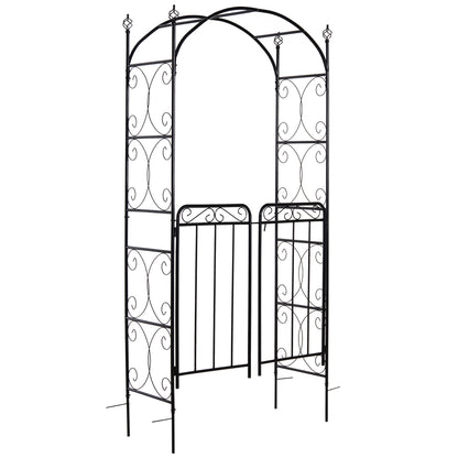 7' Metal Garden Arbor Arch with Scrollwork Doors for Ceremony, Weddings, Party, Backyard, Lawn