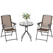 Folding Outdoor Bistro Set, Patio Table and Chairs with Reclining Backrest and Round Dining Table, Brown