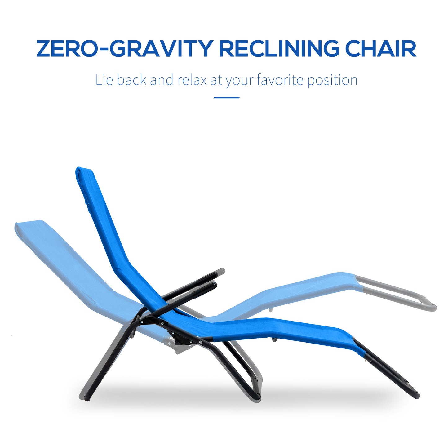 Foldable Patio Lounge Chair, Outdoor Beach Lounger with Breathable Mesh Fabric, Zero Gravity Chair with Reclining, Footrests, and Armrests, for Garden, Pool, Blue