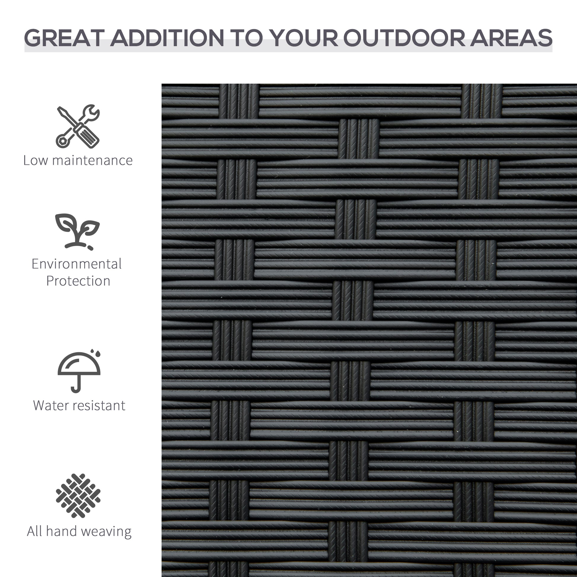 Rattan Wicker Loveseat Garden Bench Hand Woven Portable Backyard Black