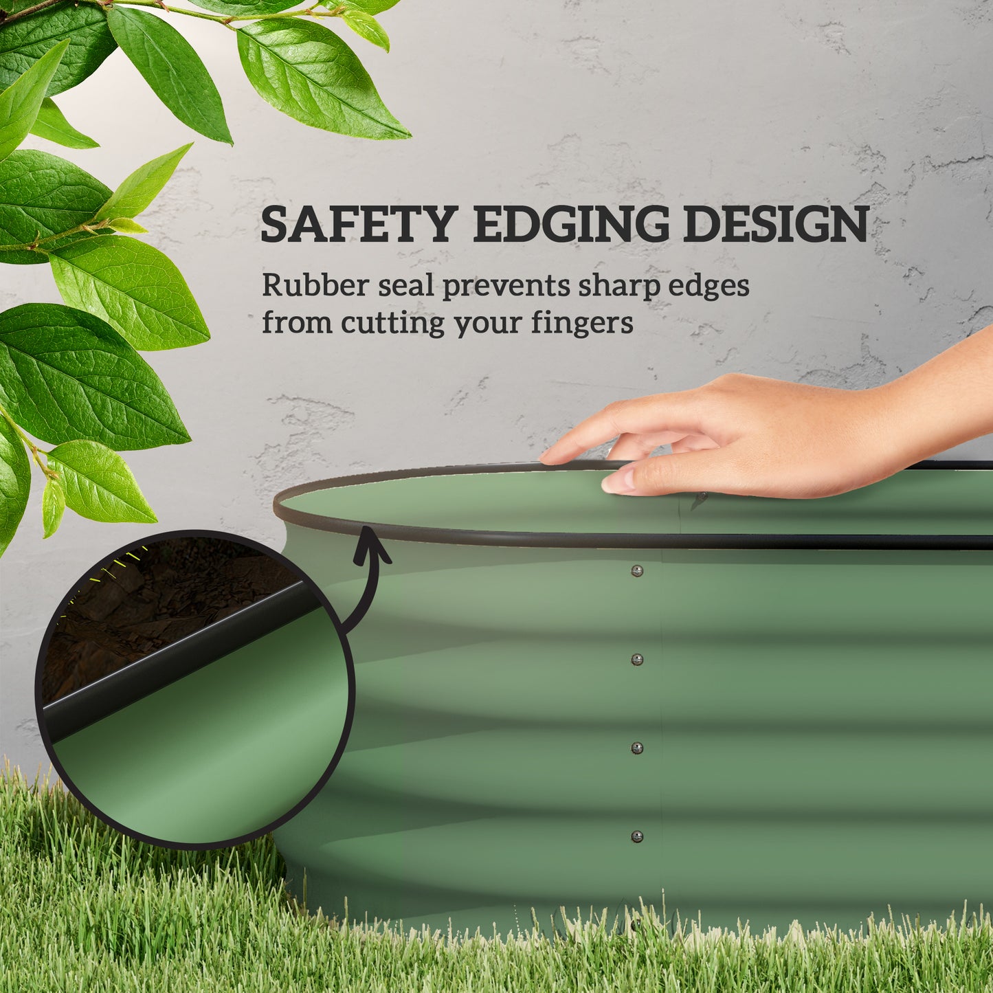 6.5 x 2 x 1.5 FT Galvanized Steel Raised Garden Bed, Metal Garden Bed Planter Box with Safety Edging, Green