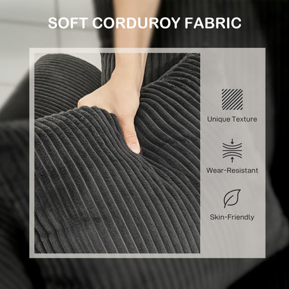 Corduroy Couch, 3 Seater Sofa, Modern Upholstered Couch with Curved Armrests and 8 Removable Pillows, Dark Grey