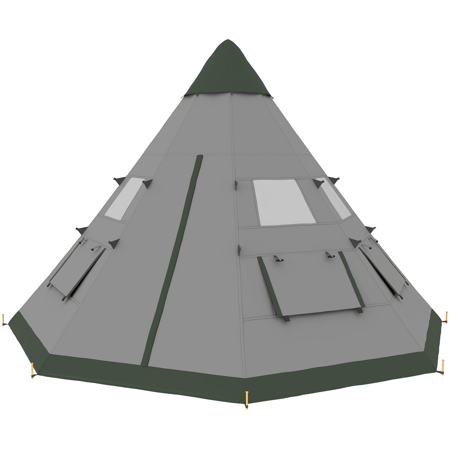 6 People Camping in a Family Teepee Tent with Mesh Windows, Tent Floor, Door and Carry Bag for Hiking, Picnic, Grey