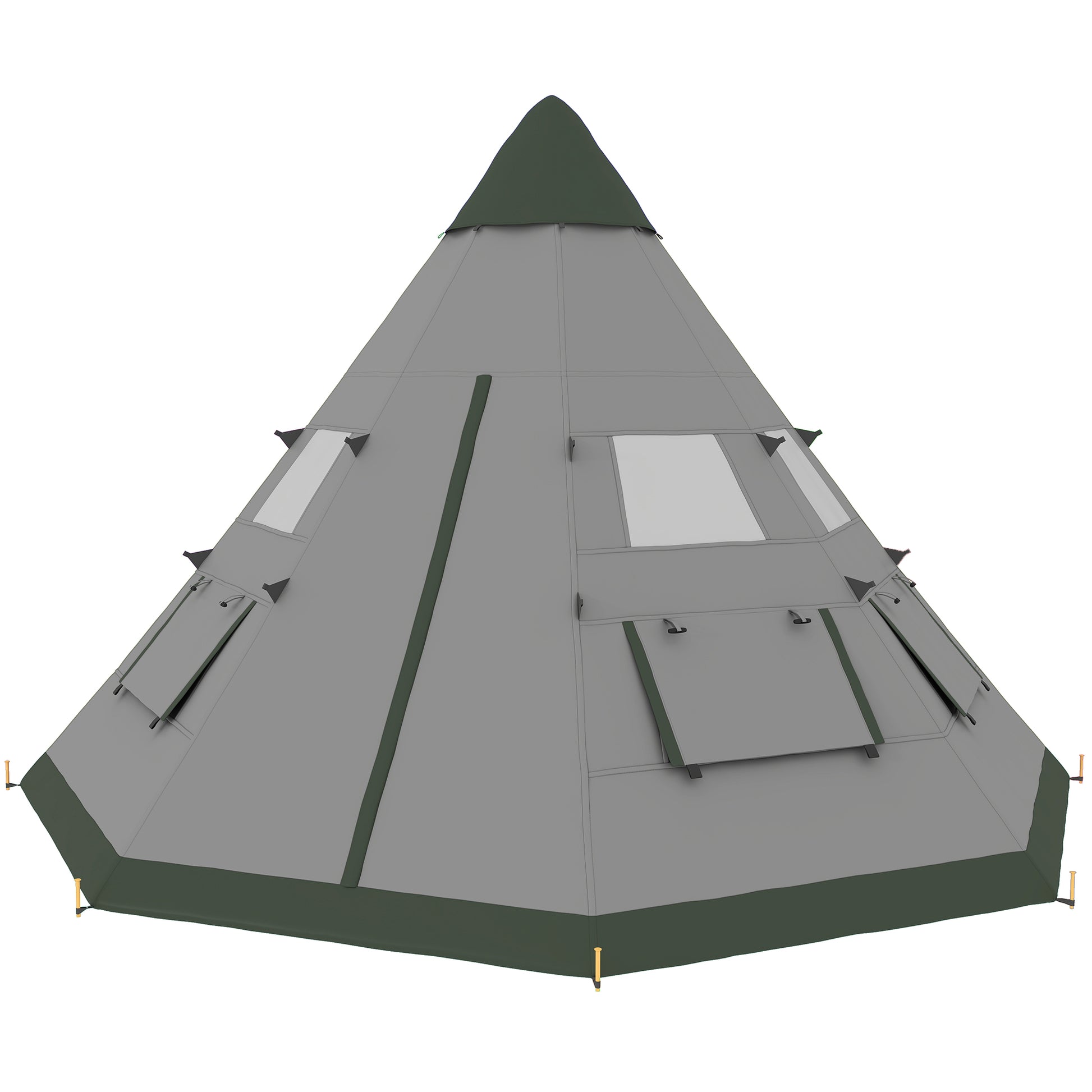 6 People Camping in a Family Teepee Tent with Mesh Windows, Tent Floor, Door and Carry Bag for Hiking, Picnic, Grey