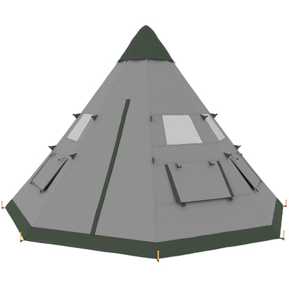 6 People Camping in a Family Teepee Tent with Mesh Windows, Tent Floor, Door and Carry Bag for Hiking, Picnic, Grey