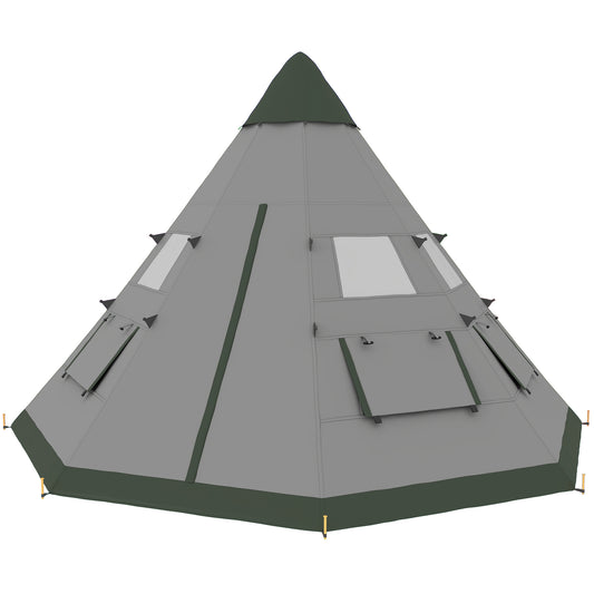 6 People Camping in a Family Teepee Tent with Mesh Windows, Tent Floor, Door and Carry Bag for Hiking, Picnic, Grey