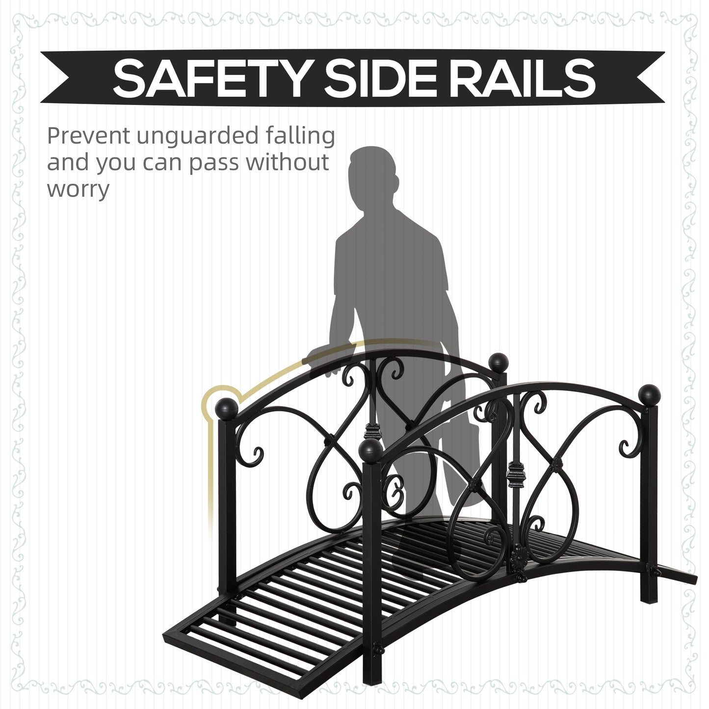 Garden Bridge 3.3FT, Decorative Classic Backyard Pond Bridge with Safety Railings Black