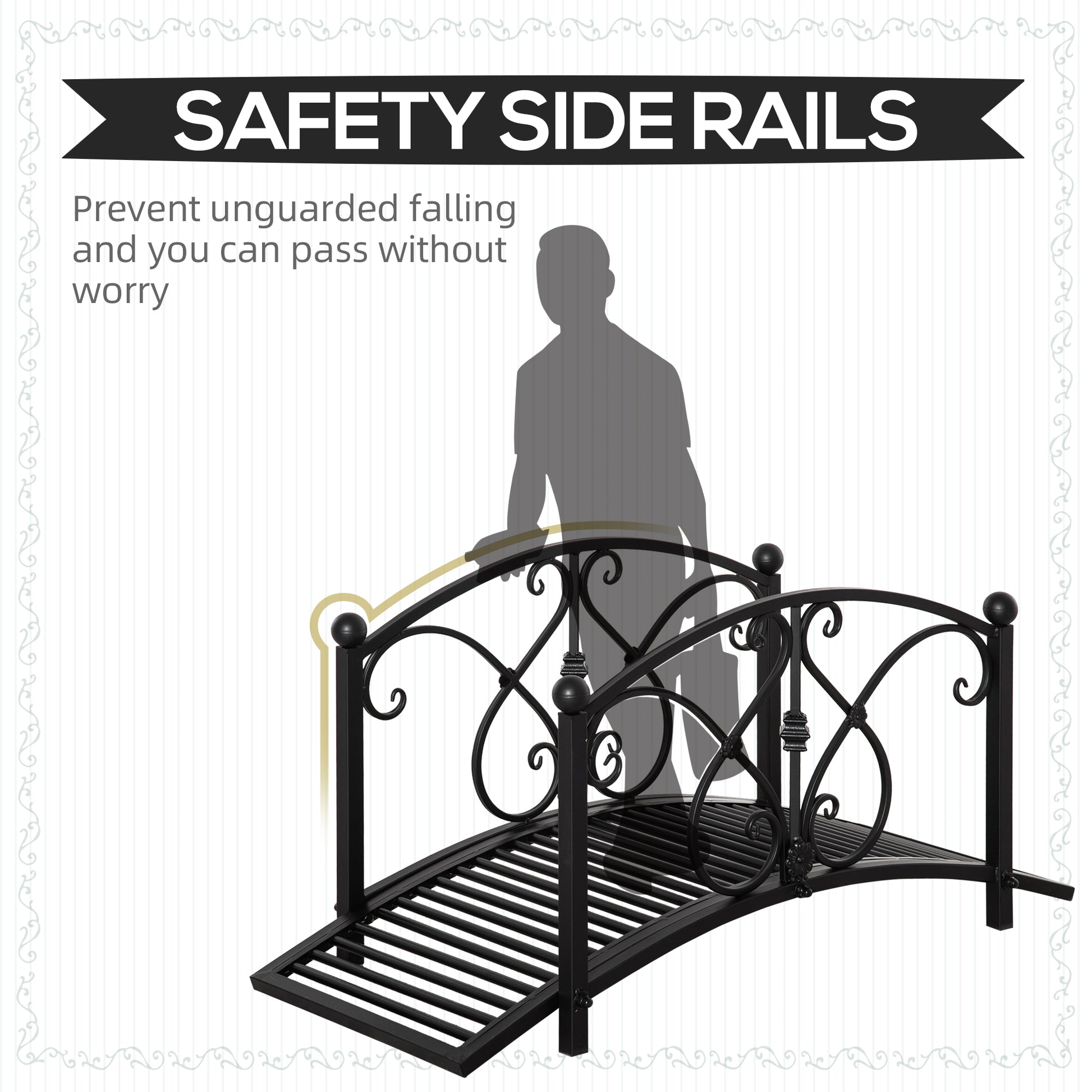 Garden Bridge 3.3FT, Decorative Classic Backyard Pond Bridge with Safety Railings Black