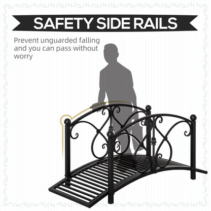 Garden Bridge 3.3FT, Decorative Classic Backyard Pond Bridge with Safety Railings Black