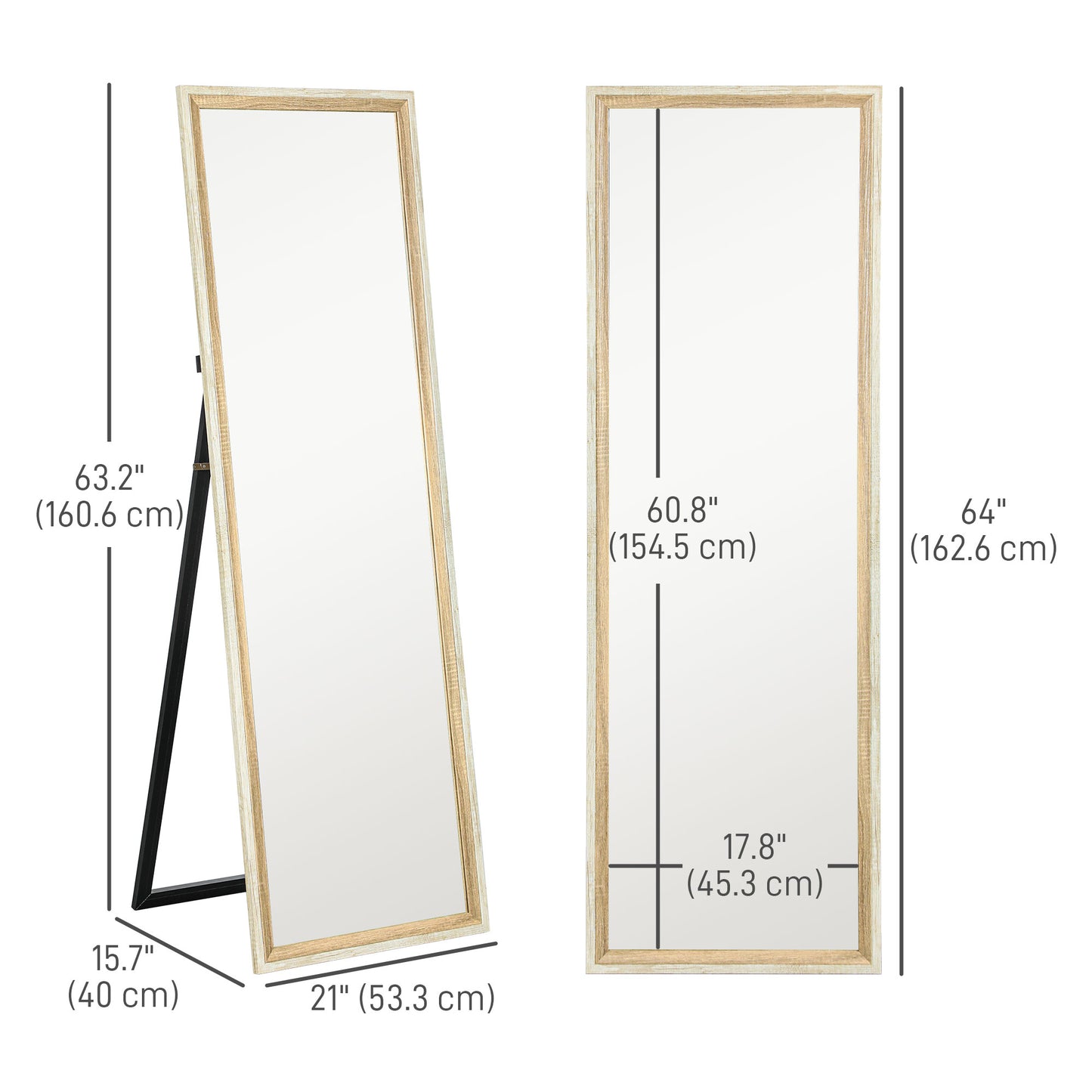 Floor Standing Mirror, Full Length Mirror, Free Standing, Leaning or Wall Mirror with Frame for Bedroom, Dark Wood Grain
