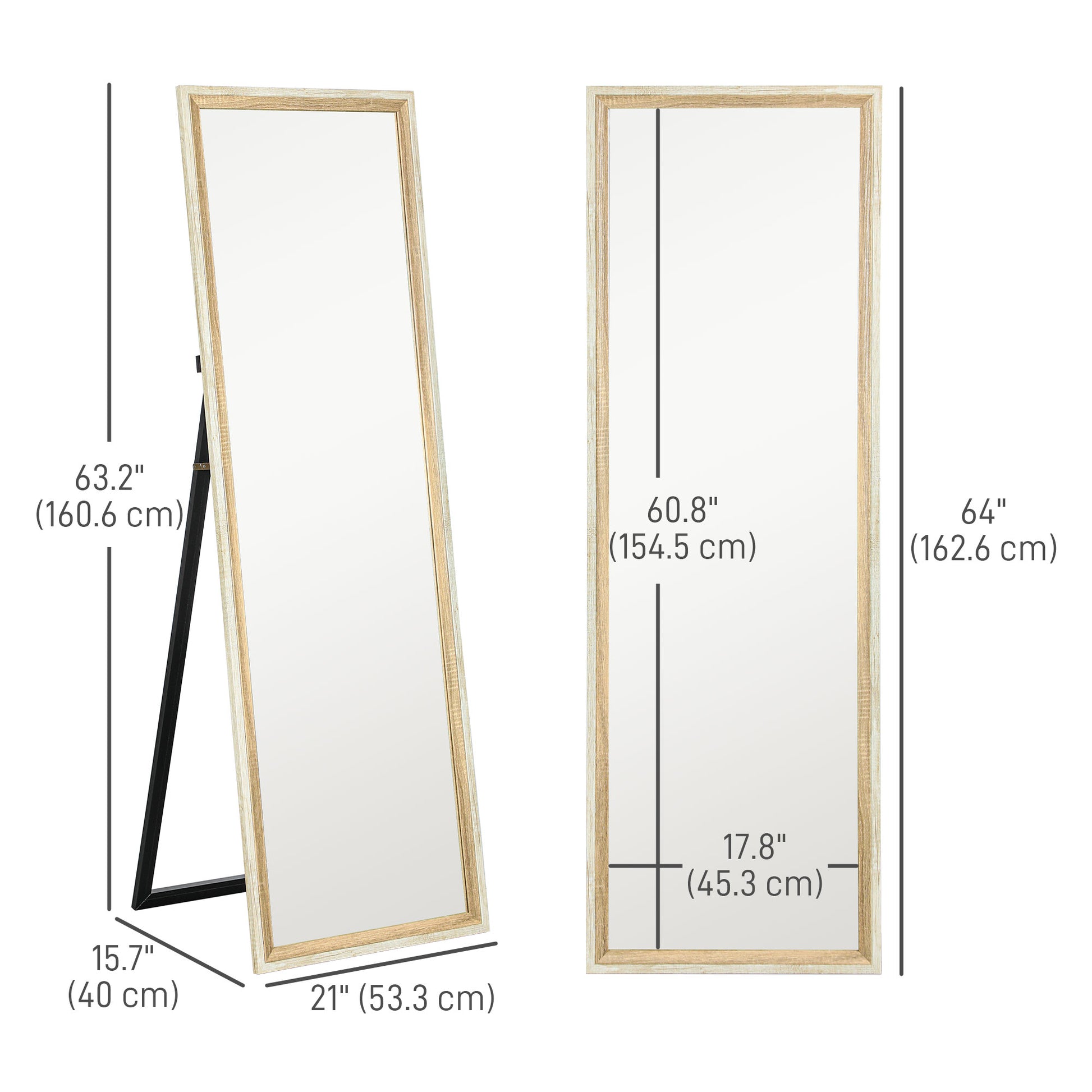 Floor Standing Mirror, Full Length Mirror, Free Standing, Leaning or Wall Mirror with Frame for Bedroom, Dark Wood Grain