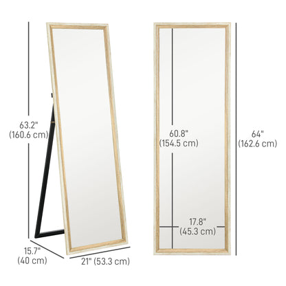 Floor Standing Mirror, Full Length Mirror, Free Standing, Leaning or Wall Mirror with Frame for Bedroom, Dark Wood Grain
