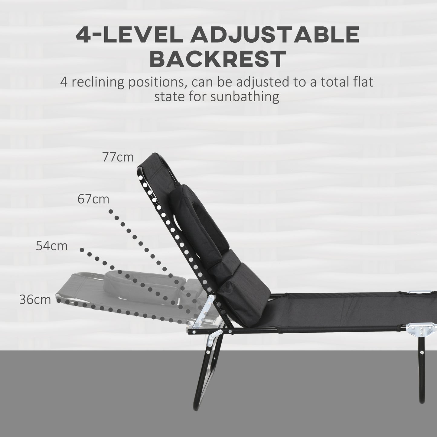 Folding Lounge Chair Set of 2, Reclining Beach Tanning Chair with Face Hole, Pillow, 4-Position Adjustable Flat Sun Lounger, Steel Frame for Outdoor Patio Pool, Black