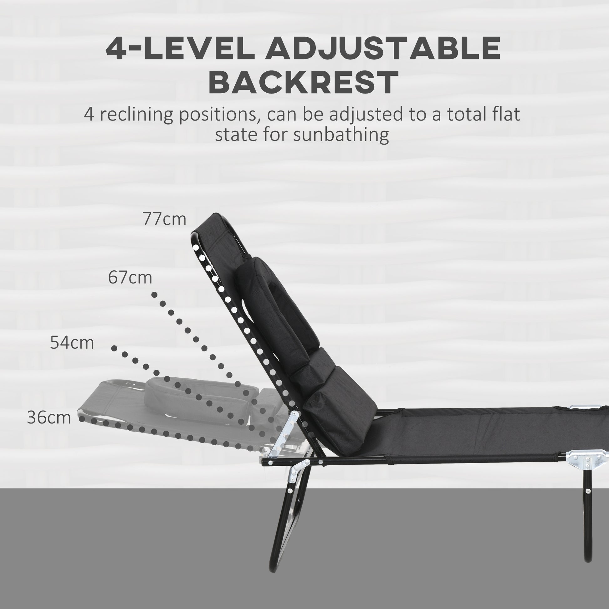 Folding Lounge Chair Set of 2, Reclining Beach Tanning Chair with Face Hole, Pillow, 4-Position Adjustable Flat Sun Lounger, Steel Frame for Outdoor Patio Pool, Black