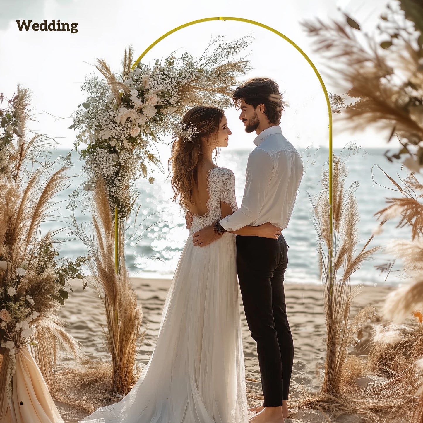 7FT x 4FT Gold Wedding Arch with U-shaped stakes for Birthday Parties, Bridal Showers, Graduation, and Ceremony
