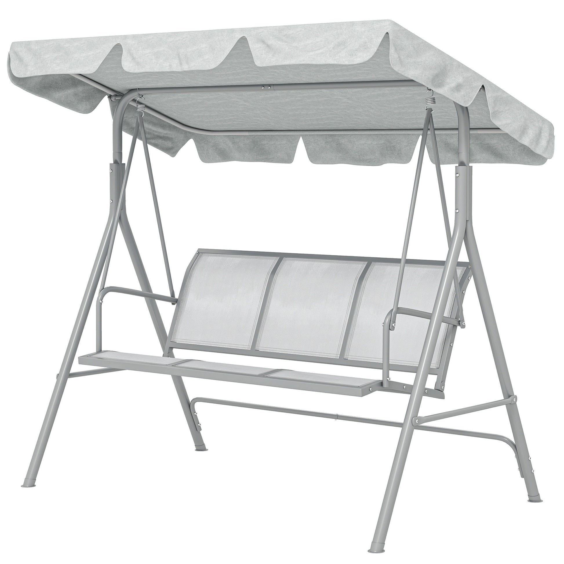 3-Seater Outdoor Swing Chair, Patio Swing, A Frame Porch Swing with Canopy, Garden Hammock Glider Bed, Light Grey