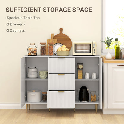 Modern Kitchen Storage Cabinet, Sideboard Buffet Cabinet w/ 3 Drawers and Adjustable Shelves for Kitchen Hallway, White