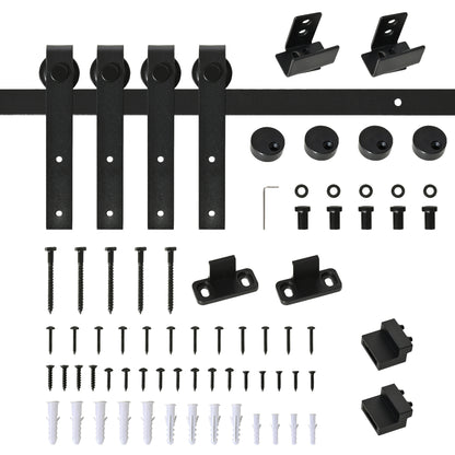 Mini Sliding Barn Door Hardware Kit for Double Doors, TV Stands, Cabinet Barn Door Hardware Kit, Fit 17.7" Wide Door Panel (J Shape), Black