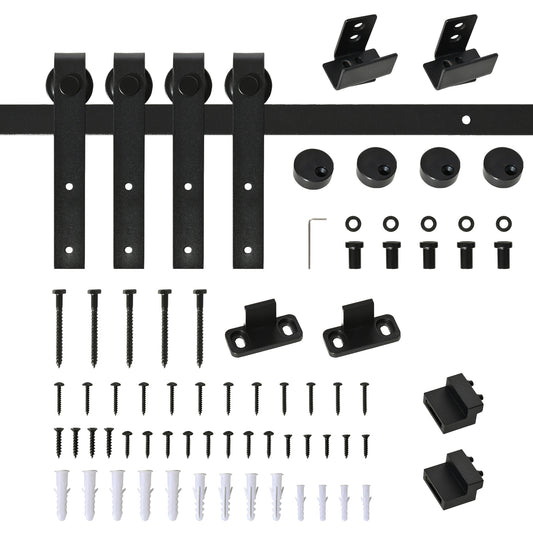 Mini Sliding Barn Door Hardware Kit for Double Doors, TV Stands, Cabinet Barn Door Hardware Kit, Fit 17.7" Wide Door Panel (J Shape), Black
