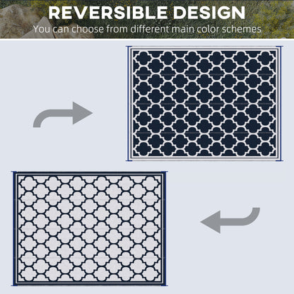9'x12' Reversible Outdoor RV Rug, Patio Floor Mat, Plastic Straw Rug for Backyard, Deck, Beach, Camping, Dark Blue