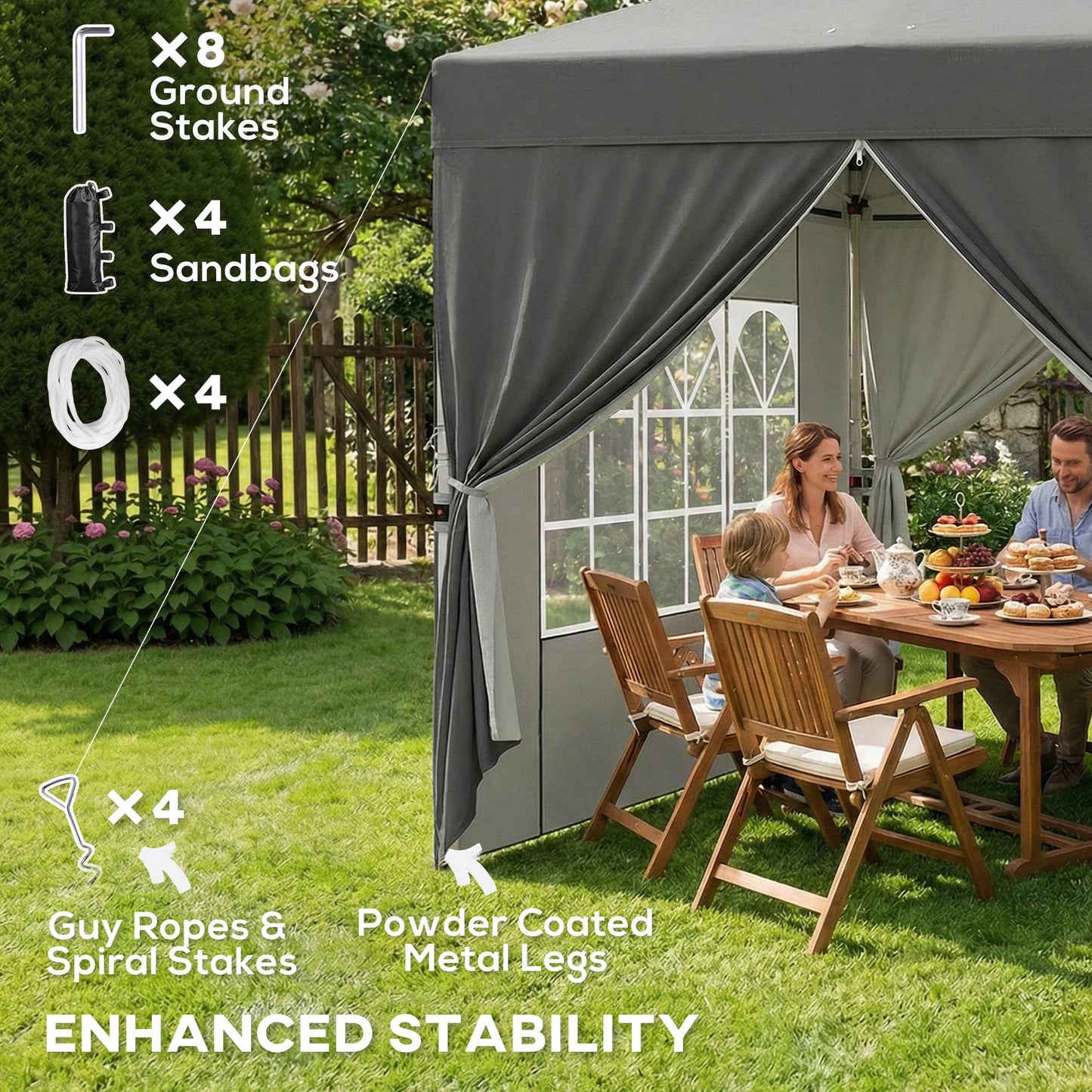 8.2 x 8.2 ft Pop Up Canopy Tent with 4 Sidewalls, UPF 50+ Outdoor Instant Canopy with Carry Bag, Dark Grey