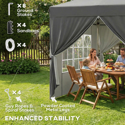 8.2 x 8.2 ft Pop Up Canopy Tent with 4 Sidewalls, UPF 50+ Outdoor Instant Canopy with Carry Bag, Dark Grey