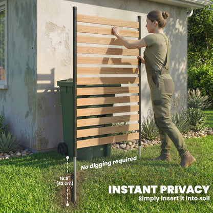 Privacy Screen Panel, 38" x 76" No Dig Space Divider with Fir Wood Planks and Aluminum Posts, Great to Hide Trash Cans