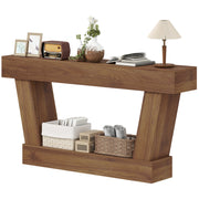 63 Inch Vintage Console Table, Narrow Entryway Table with Open Shelf for Living Room, Dark Brown
